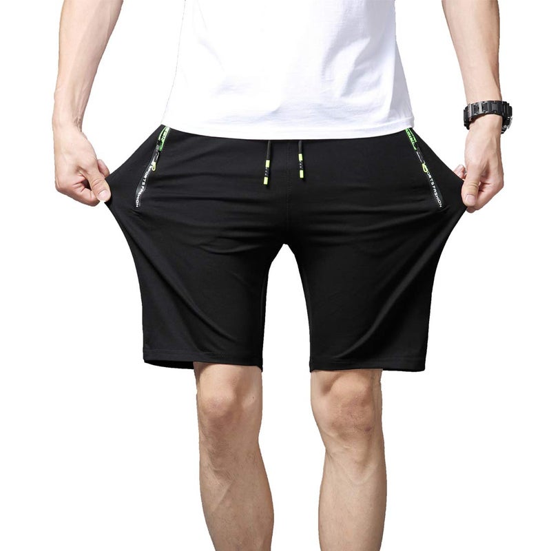 Tansozer Men's Casual Shorts Elastic Waist Comfy Workout Shorts Drawstring Summer Jogger Shorts with Zipper Pockets (Black, Large) - Image 2